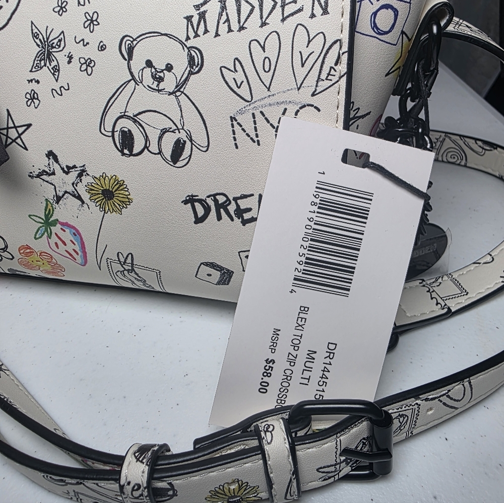 Steve Madden White Crossbody Bag with Multicolor Doodle Grafitte Print - Picture 2 of 8
